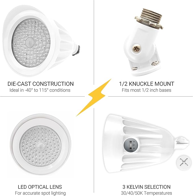 NUWATT 25W Bullet White Spot Light Outdoor LED Landscape Lights 3500 LM Bright Outdoor Lighting for Yard 30K/40K/50K Selectable 1/2 Knuckle Mount 120-277V Waterproof Flag Pole Lights