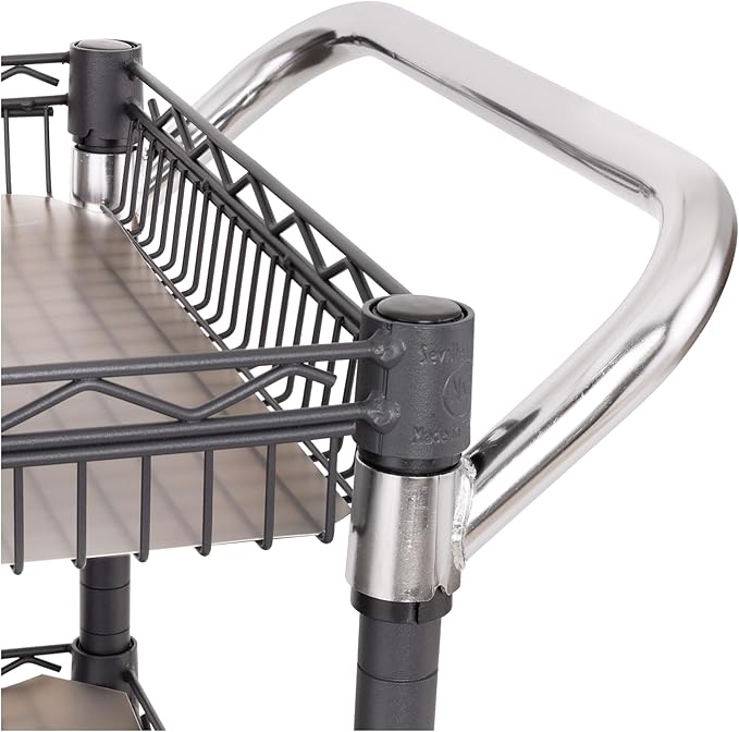 Seville Classics UltraDurable NSF Commercial Heavy Duty Metal Rolling Utility Cart w/Steel Shelves Handle Bar for Garage Warehouse Kitchen Office Deep Top Basket (34.75 W x 20.25 D) Graphite