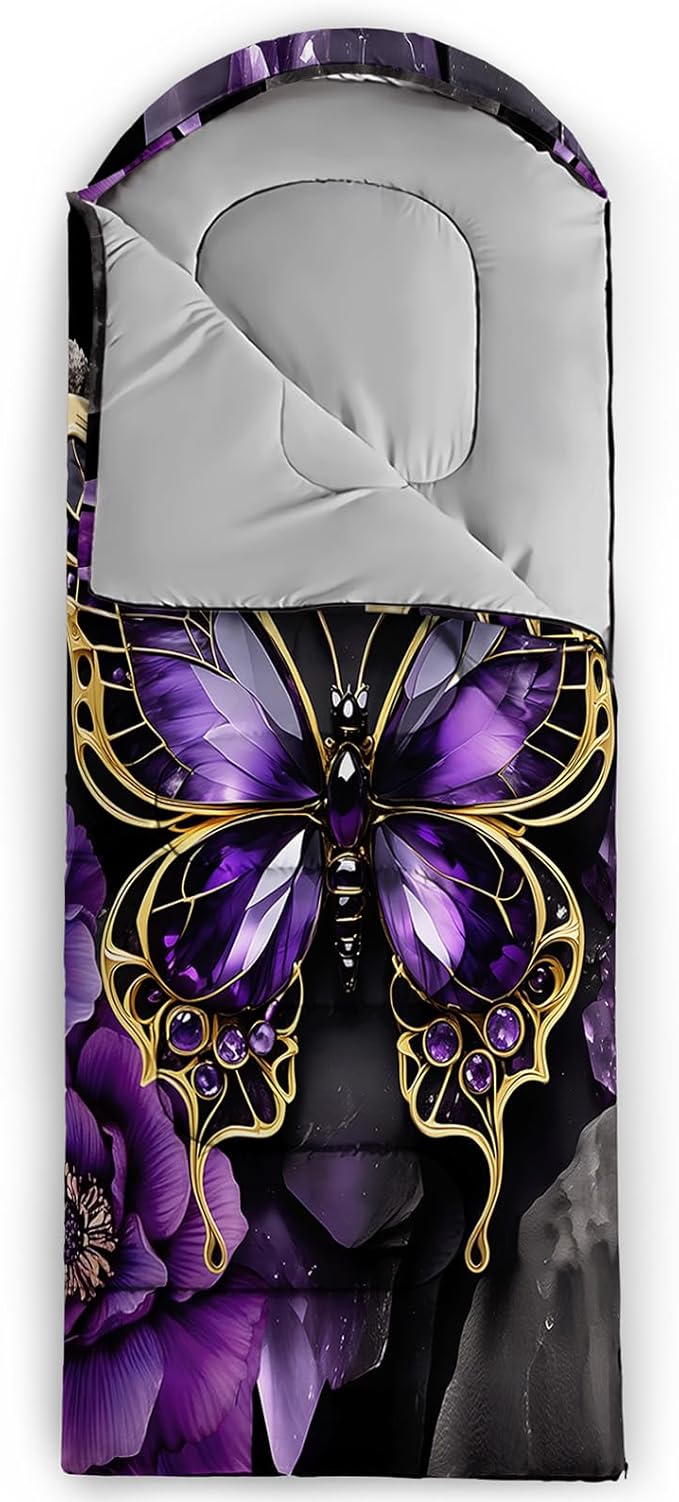 AILONEN Kawaii Panda Sleeping BagsLightweight &amp Waterproof3 Season Warm &amp Cool WeatherDreamy Purple Flower Animal Themed Sleeping Bags for BoysGirlsKidsAdults TravellingOutdoors