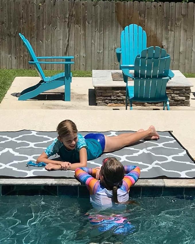 Mountain Mat 5x7 Gray Lattice Outdoor RV Mat – Extra Thick 5mm Recycled Poly Rug – Heavy-Duty Waterproof Reversible – Stylish Luxury Mat for Camping Patio Beach (Gray Lattice NO Carry Bag 5'x7')