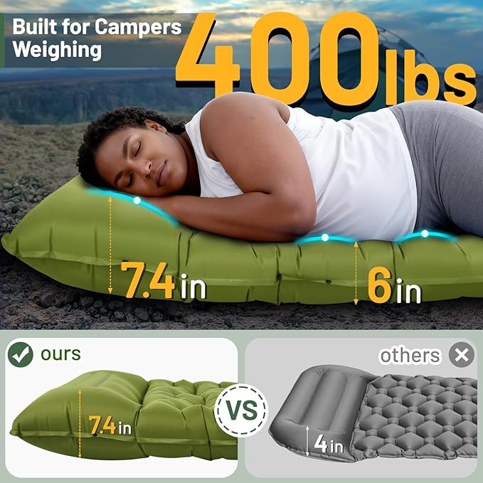 Sleeping Pad for Camping 6 Extra Thick Camping Sleeping Pad with Pillows &amp Built-in Foot Pump Ultralight Inflatable Sleeping Pads Compact for Travel Tent Hiking Camping Backpacking Car Camp Gea