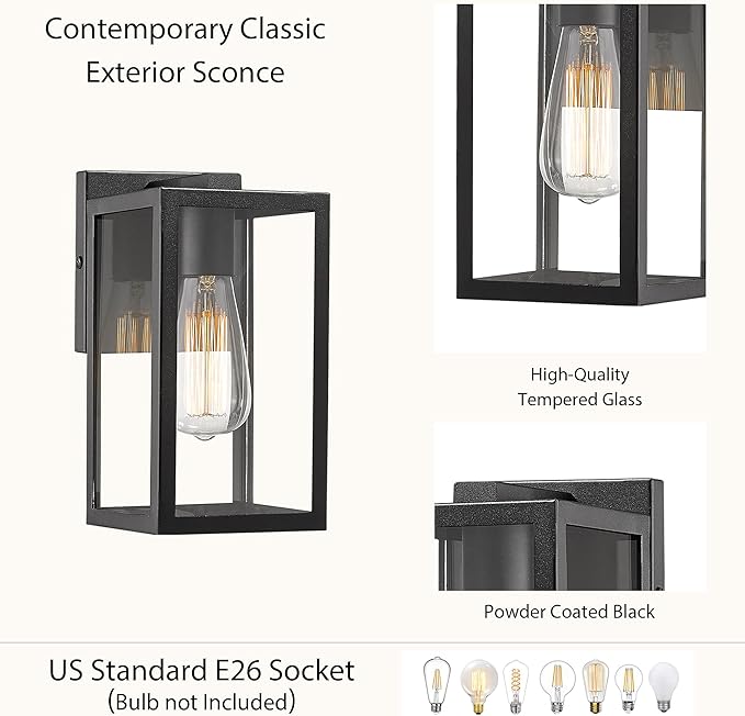 Bestshared Outdoor Wall Sconce Exterior Wall Lighting Fixture Outdoor Porch Mount Light Front Door Lantern Lamp in Black Finish with Clear Glass for Porch(1 Pack)