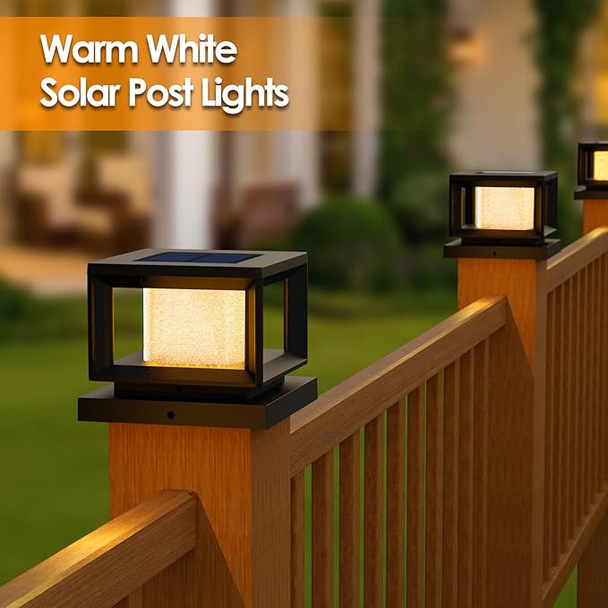 Mlambert 8 Pack Solar Post Lights Outdoor Waterproof Fence Cap for Deck 4x4 6x6 Wooden Vinyl Outdoor Lights with Shinning Effect Black