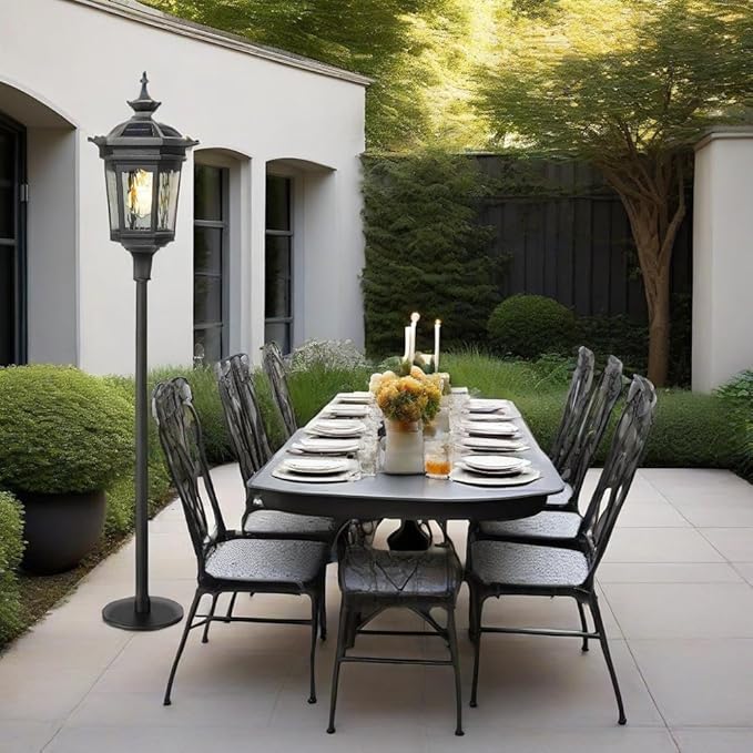 Darkaway Solar Post Light Outside Floor Lamp with Remote Control Waterproof Outdoor Solar Lighting with Water Ripple Glass Shade for Lawn Pool Garden