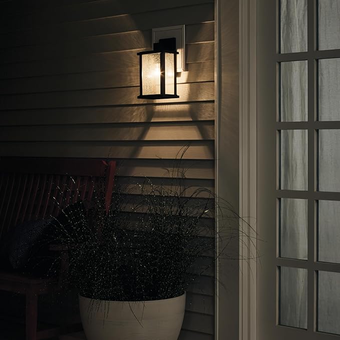 Kichler Marimount 12.75 Outdoor Wall Light in Black 1-Light Exterior Wall Sconce with Clear Ribbed Glass (12.75 H x 7.5 W) 59017BK