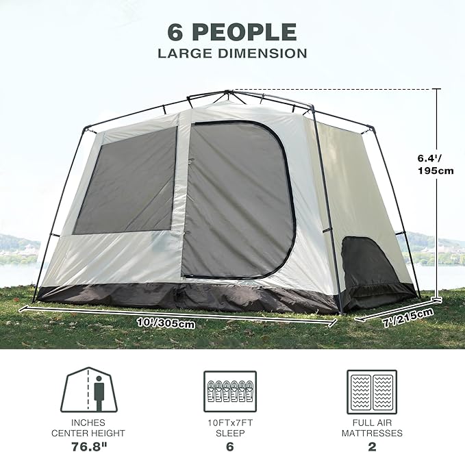 REDCAMP 6 Person Tent for Camping Parties Easy Setup Large Waterproof Windproof Family Cabin Tents with Porch 10'X7'X78in(H)