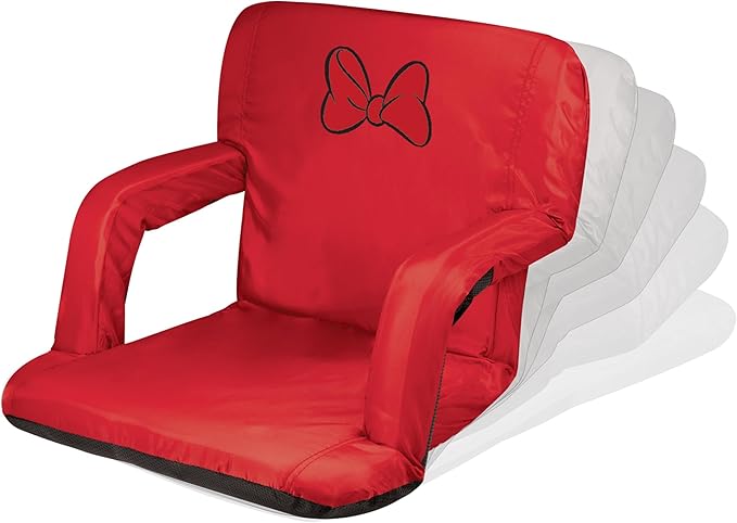 PICNIC TIME Disney Minnie Mouse Ventura Reclining Stadium Seat with Back Support Bleacher Seat Beach Floor Chair (Red) Disney Minnie Mouse - Red 20 x 2 x 32