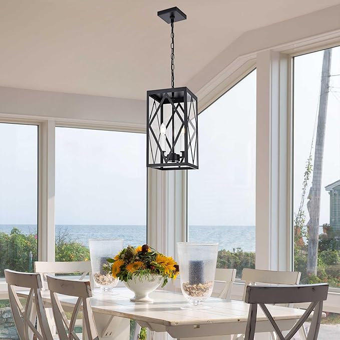 3 Light Outdoor Pendant Lights for Porch 15.7'' Waterproof Exterior Hanging Porch Lights Ceiling Mount Outdoor Chandelier with Clear Glass for Front Porch Gazebo Patio White Socket