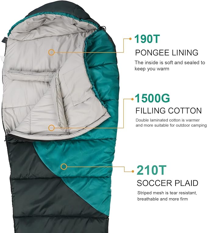 Northroad Mummy Sleeping Bag 14-59 ℉ 3-4 Season Warm &amp Cool Weather Summer Spring Fall Lightweight Washable Sleeping Bag for Outdoor Camping Hiking Travel Hunting