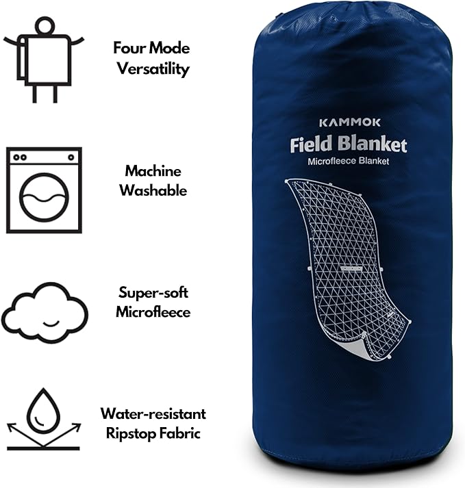 KAMMOK Field Blanket - Microfleece Water Resistant Portable Durable Indoor/Outdoor Camp Blanket (84 in × 50 in) - Midnight Blue
