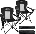 Outdoor Folding Camping Chair with Cup Holder Storage Bag Large Anti-Sink Feet 400lbs Capacity 2 Pack Breathable Mesh Portable Chair for Camping Beach Fishing Sports Black 2Pack