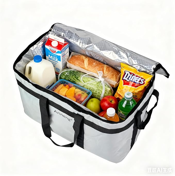 Food Delivery Insulated Bag Insulated Cold Meal Bag Built-in Base Plate For Hot and Cold Food Takeout Commercial Catering Transportation - 23 * 14 * 15 inches (NO Partitioned Grey)