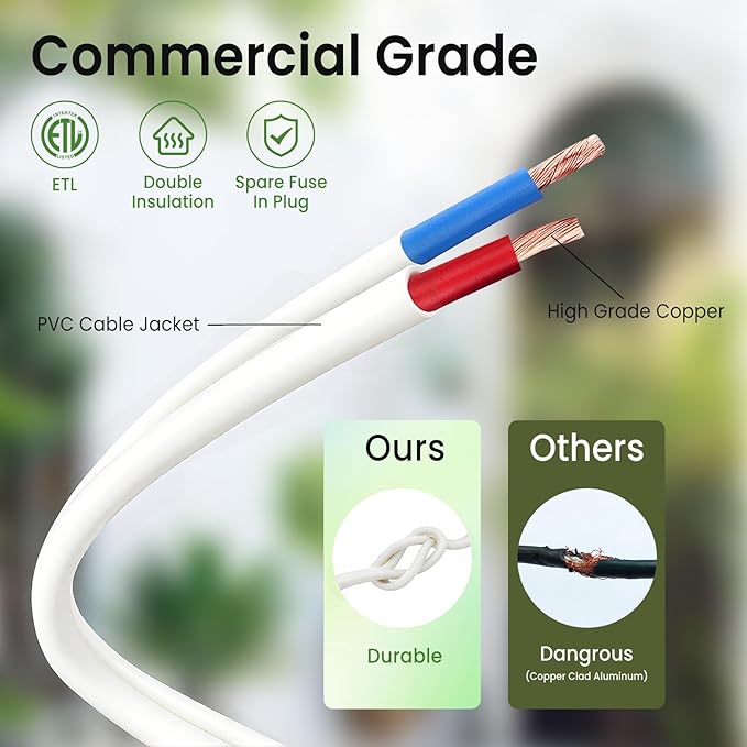 Outdoor String Lights 100FT LED Patio String Light String Lights for Outside with 53 LED Bulbs (3 Spare) White Outdoor Light for Yard Gazebo Pergola Porch Balcony White Cord