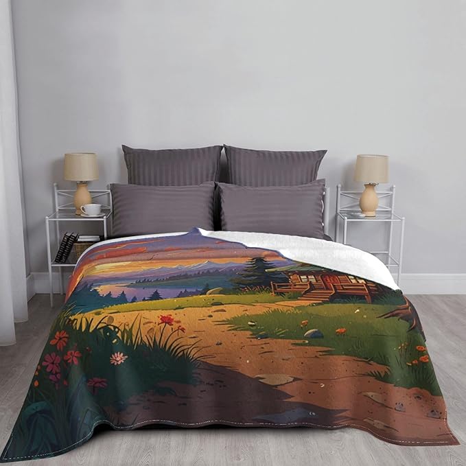Sunset 50x40 Printed Soft Fleece Blanket for Sofa Bed and Camping - Cozy Blanket for Travel Picnics Nighttime Use