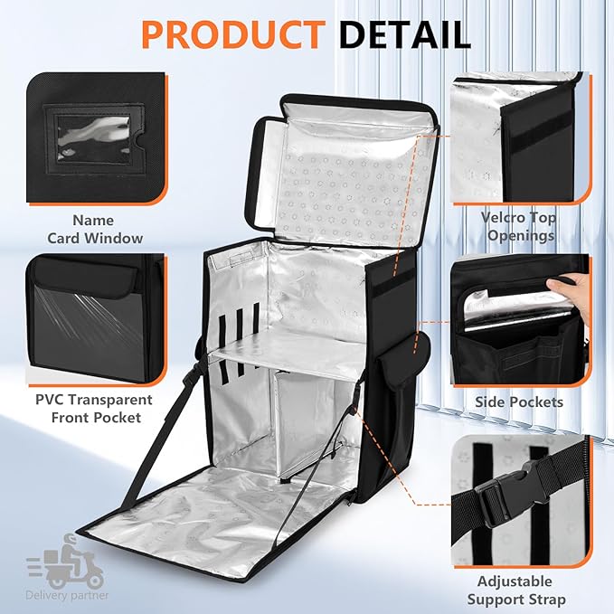 Insulated Food Delivery BagInsulated Backpack with Removable Divider Reflective Strips Full-Open Design Pizza Delivery Bag for Bike Uber Eats DoorDash &amp Grubhub Outdoor Camping Hot Cold Foo