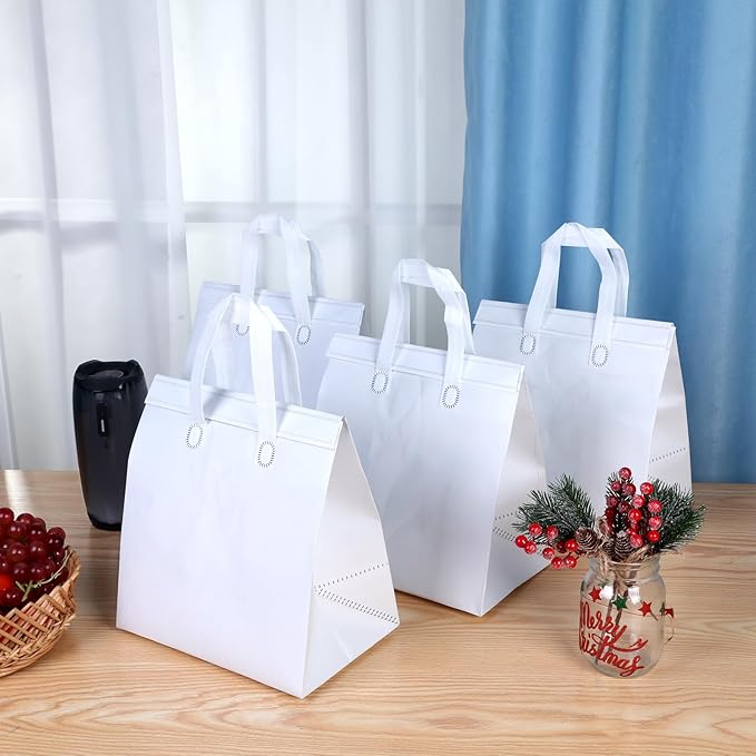 Hushee 200 Pcs Insulated Take out Bags Bulk Thermal Insulation Take Away Bags Disposable 10.24x11.02x6.69 Inch for Grocery Lunch Hot Cold Frozen Food Delivery Shipping Cooler(White)