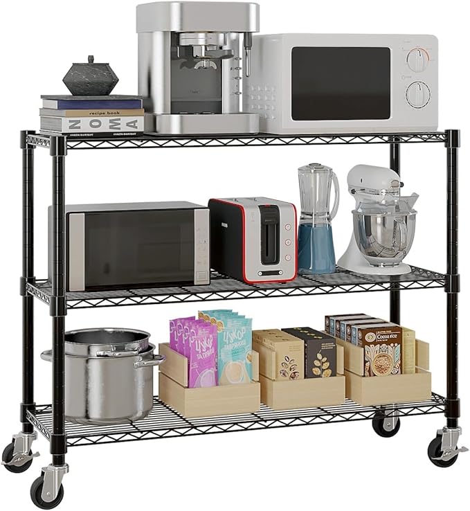6-Story Storage Rack Adjustable Heavy-Duty Steel Wire Rack With Wheels/Leveling Feet Suitable For Garages Kitchens Laundry Rooms And Basements (Black 46.06 Inches X 17.71 Inches X 81.88 Inches)