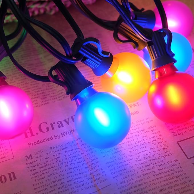 G40 Globe String lightsFrosted Multicolor LED Christmas Lights with 27 Shatterproof LED Bulbs Hanging Christmas Tree Lights for Indoor Outdoor Holiday Party Backyard Christmas Decoration Green Wire