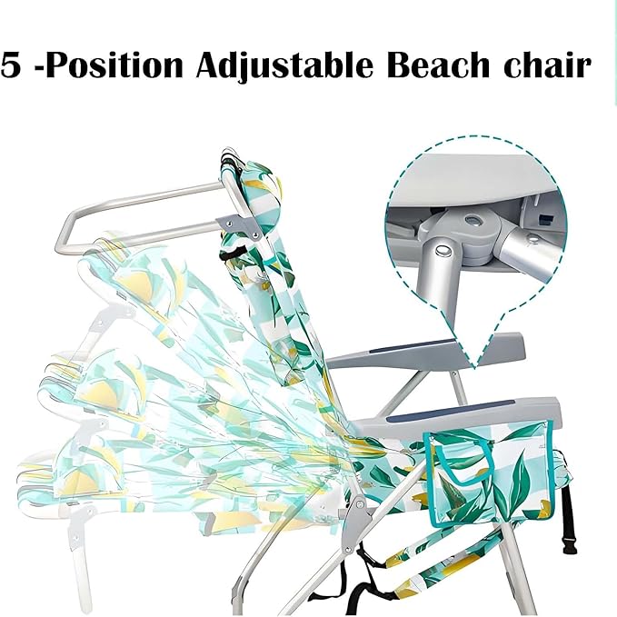 Backpack Beach Chair Adjustable Beach Chairs with 5-Positions Foldable Camping Chair with Headrest Cup Holder Towel bar &amp Armrests Portable Outdoor Chairs for Lawn Concert Garden Picnic