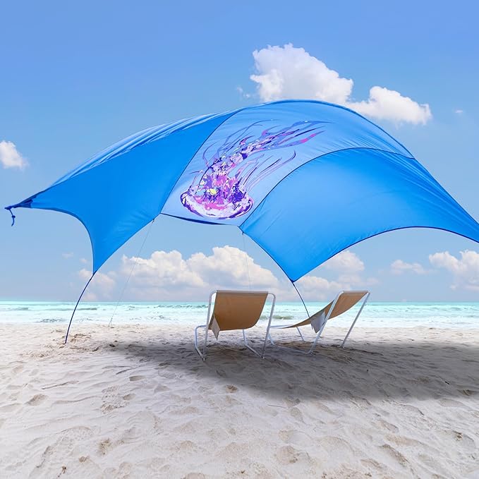 Beach Wind-Powered Shade Canopy Portable Sun Shelter Tent UPF 50+ UV Protection Lightweight Easy Set Up 150 Sq. Ft. of Shade for 3-6 People Regatta Jellyfish