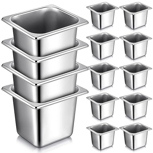 Rtteri 22 Pcs 1/6 Size 6 Inch Deep Stainless Steel Hotel Pans Set: 16 Metal Buffet Steam Table Pans with 2 Tongs &amp 4 Spoons – Stackable &amp Anti Jam Commercial Restaurant Catering Kitchen Food