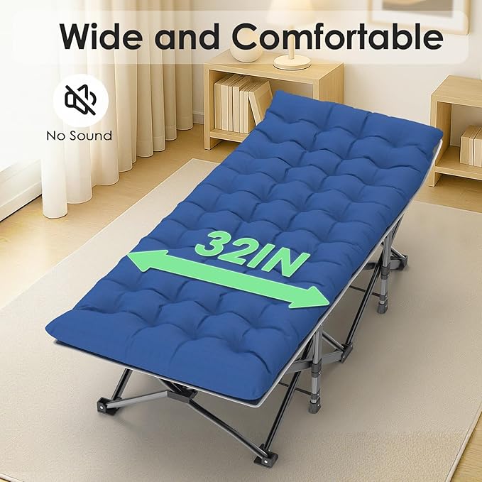 Suteck Camping Cot 32In XXL Folding Camping Cot Heavy Duty Sleeping Bed for Adults 1200D Double Layer Oxford Cots for Camping W/Pilllow Mat Carry Bag for Home Office Travel 900lbs