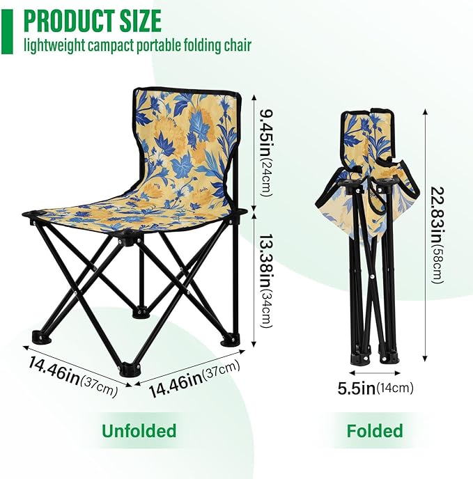 KLL Wild Floral Yellow Blue Collapsible Foldable Chairs Lightweight Beach Chair Backpack with Carrying Bag Lawn Chairs for Lawn Outdoor