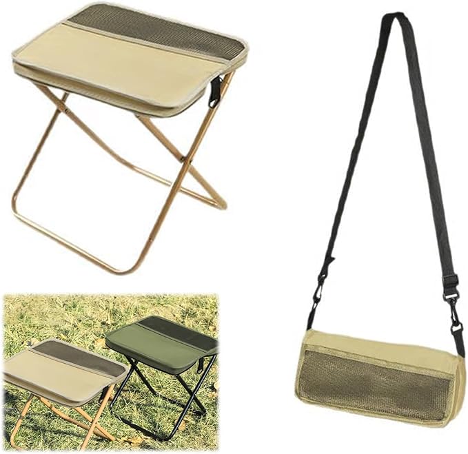 Foldable Pocket Backpack Stool Ultralight Portable Camping Hiking Chair Waterproof Oxford Fabric Compact Collapsible Travel Seat for Backpacking Fishing Outdoors (KhakiLarge)
