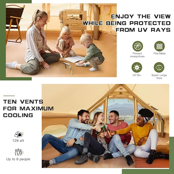 EROMMY 4/6/8/12 Person Inflatable Tent with Skylight 4 Season Blow Up Tents with Hand Pump for Outdoor Camping &amp Hiking Easy Set-up Windproof Sunproof Waterproof