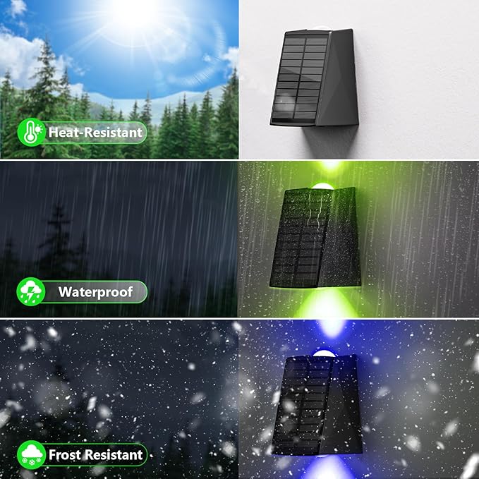 6 Pack Color Changing Solar Wall Lights Outdoor Waterproof Up and Down 2 LED RGB and Cool White Sconce Decor for Fence Stair House Patio Porch Yard Garden Garage and Pool Wall Mounted Install