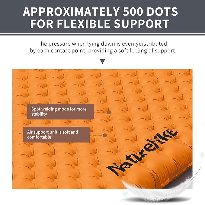 Naturehike Ultralight Insulated Sleeping Pad with R5.8 3.2in Thickened Patchworkable Inflatable Double Sleeping Mat for Camping Hiking Climbing with Inflatable Bag