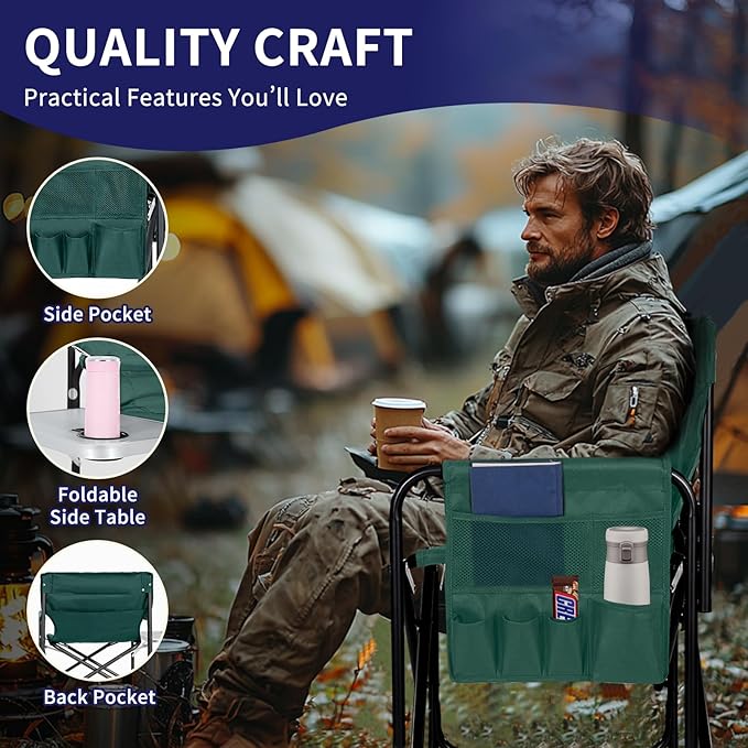 Slsy Heated Director Chair Portable Heated Camping Chair with 3 Heat Levels Heavy-Duty Outdoor Chair for Lawn Outdoor Picnic Lounge Patio