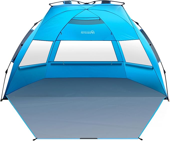 OutdoorMaster Beach Tent Sun Shelter for 3-4 Person Pop Up Beach Tent Easy Setup with Sandbags Portable Sun Shade Canopy with Carrying Bag for Beach &amp Outdoor UPF50+ UV Protection Family Size
