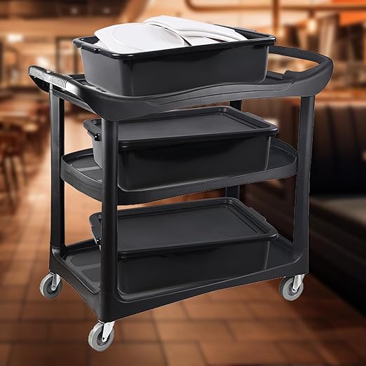 Sadstory 13 L Plastic Commercial Bus Box with Lid Plastic Restaurant Tub Black 3 Packs