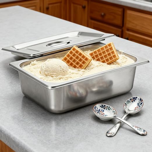 4 Pack Stainless Steel Hotel Pan1/2 Half Size Steam Pan with Lid4-Inch Deep Steam Table Pan for Home Kitchens Parties Hotel Buffets &amp Casual Gatherings (12.8”L x 10.4”W)
