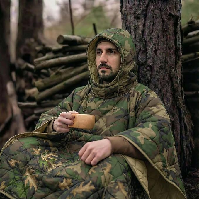 LOOGU Camo Blanket Waterproof Insulation Poncho Liner for Outdoor Camping Hiking Hunting Survival Backpacking Picnicking