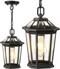 VIANIS Outdoor Pendant Light Fixtures for Porch Exterior Ceiling Hanging Lanterns Anti-Rust Waterproof Farmhouse Outdoor Chandelier Black Gold Aluminum with Tempered Glass for Entryway 1 Pack