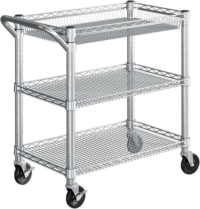 Apply to 3-Tier Heavy-Duty Commercial Utility Cart - NSF Certified Durable Storage Solution for Home Office and Warehouse