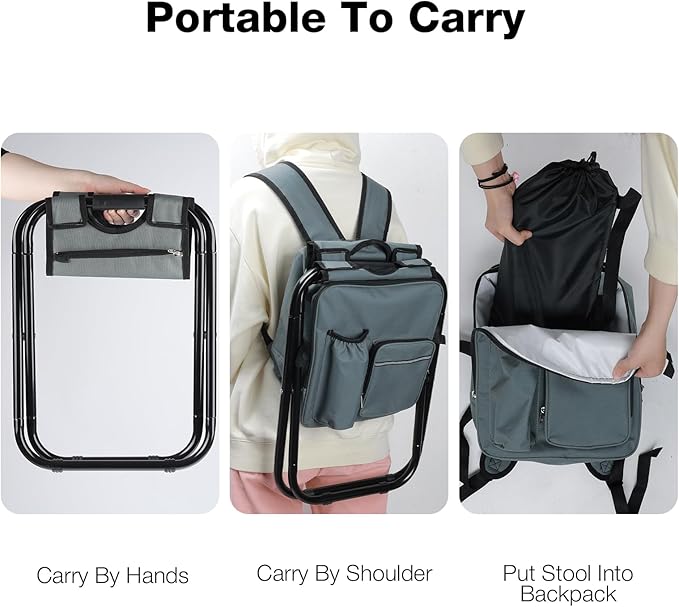Portable Backpack Stool Cooler Chair for Adults Heavy Duty 350lbs Lightweight Folding Detachable Large Camping Seat Backpack Cooler Chair for Fishing Hunting Travel