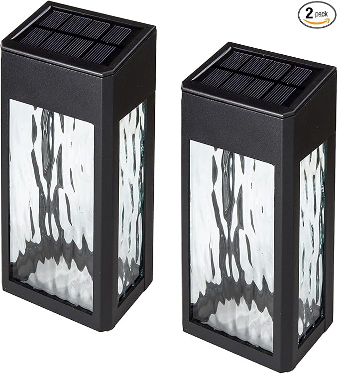 Classy Caps SWL888 - Black Aluminum Lancaster Deck &amp Wall Light (2 Pack) – Outdoor Solar LED Lighting Durable Black Aluminum Real Glass Construction Perfect for Outdoor Decks Patios and Walls