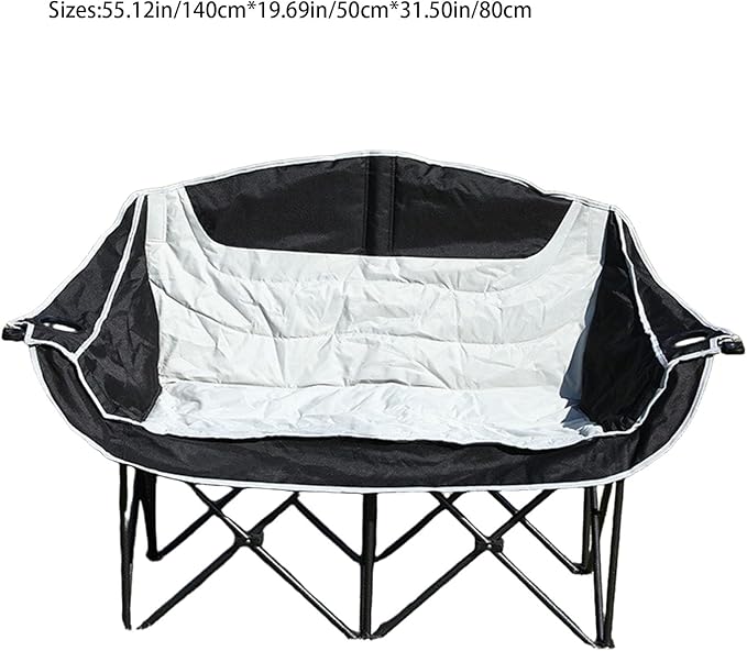 Two-Person Black and White Leisure Camping Outdoor Folding Chairs Portable and Foldable Beach Camping Chair Lightweight Grassland Outdoor Lounge Chairs