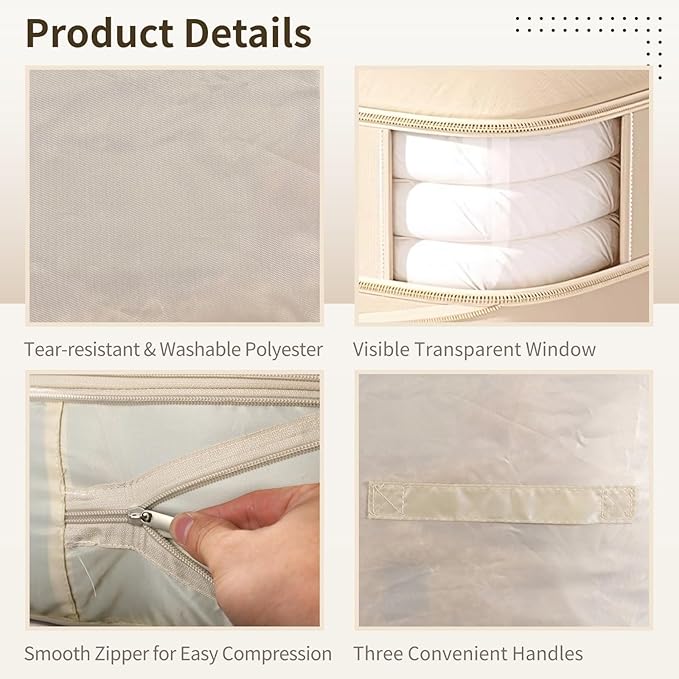 6 Pcs Comforter Storage Bag 3-tier Compression Storage Bags Large Capacity Sheet Organizer with Zipper Window Ultra Space Saving Self Compression Organizers Bedding Storage Bag for Blanket Sheet