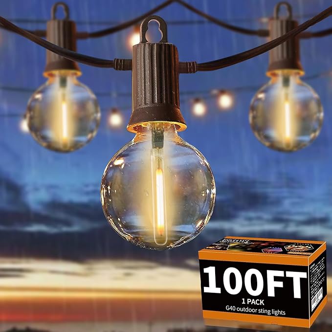 ZOTOYI Outdoor String Lights Waterproof 100 FT G40 Globe LED Outdoor Lights for Patio with 52 Shatterproof Bulbs(2 Spare) String Lights for Outside Cafe Porch Backyard