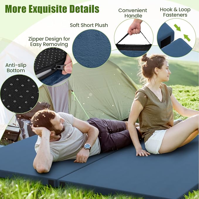 Tangkula Memory Foam Sleeping Pad Roll Up Floor Mattress with Carry Bag Non-Slip Bottom Guest Floor Folding Bed for Sleepover Portable Camping Mattress for Indoor Outdoor Car Travel Cot Tent