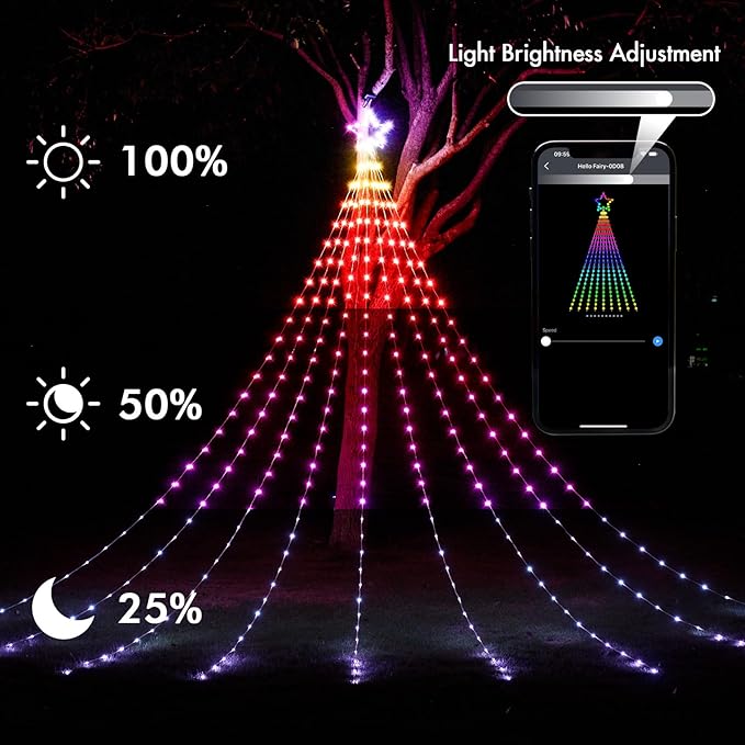16.4FT Outdoor Christmas Decorations Smart RGB Color Changing Christmas Hanging Waterfall String Lights APP Remote Control DIY Multi-Color Lightshow Music Sync Outside Xmas Lights Decor