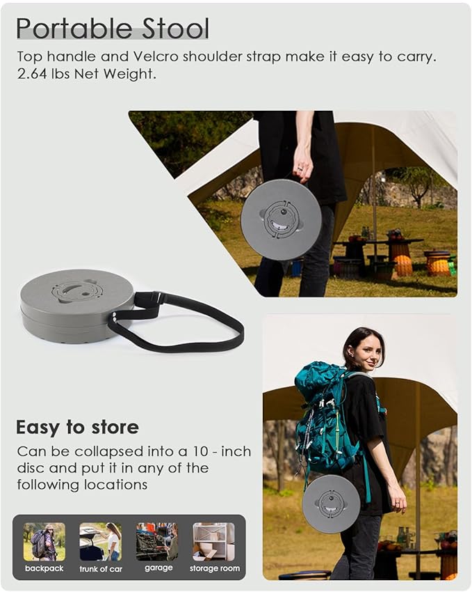 Upgraded Collapsible Stool 800 lbs Heavy Duty Capacity &amp Lightweight 2.6 lbs 18-Inch Portable Retractable Folding Stool for Adults Camping Fishing Hiking BBQ Travel Outdoor Events