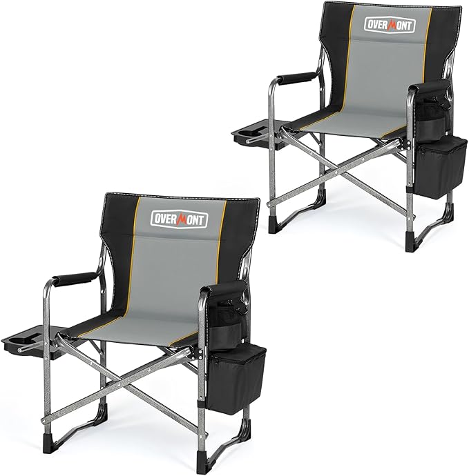 Overmont 2PCS Oversized Lightweight Camping Chair - Portable Comfortable Heavy Duty Foldable Directors Chairs with Side Table &amp Cooler Bag for Outside Camp Beach Picnic Lawn and Fishing Support 40
