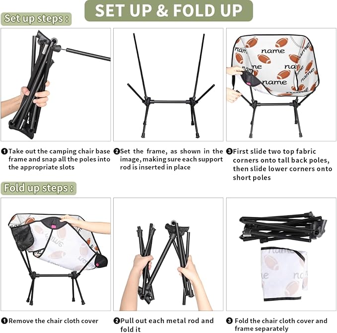 Custom Camping Chair Personalized Portable Backpacking Chair with Name Lightweight Folding Chair for Beach Hiking Football