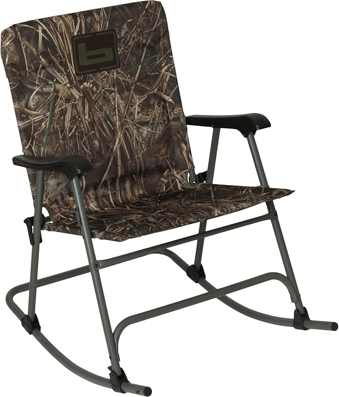 Banded Folding Rocking Chair | Lightweight Portable Weather-Resistant Extra-Wide Padded Outdoor Hunting &amp Camping Chair with Tubular Steel Frame &amp Armrests Realtree Max-7