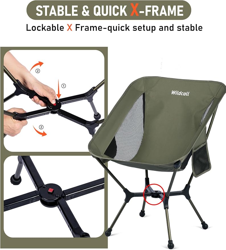 WildCall Ultralight Compact Camping Chair Quick Setup Frame Beach Chair with Anti-Sink Large Feet